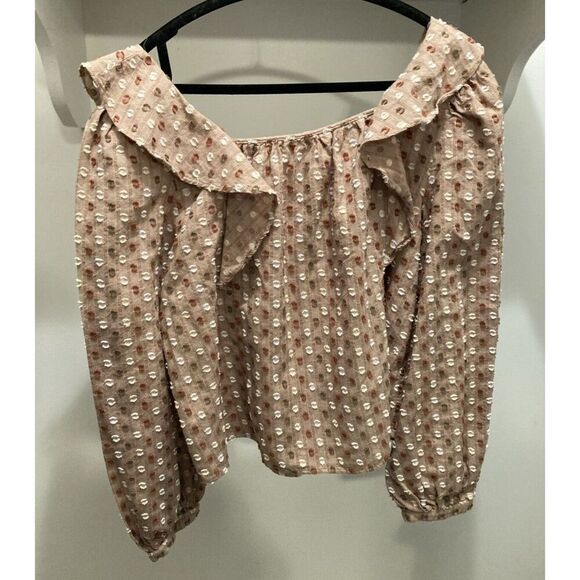 Loveriche Women Brown Polka Dot Blouse Long Sleeve with Ruffles Size Large - Picture 4 of 11